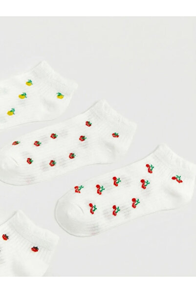 LC Waikiki Γυναικείες κάλτσες μποτάκια με σχέδιο φρούτων εκρού, συσκευασία 5 ...