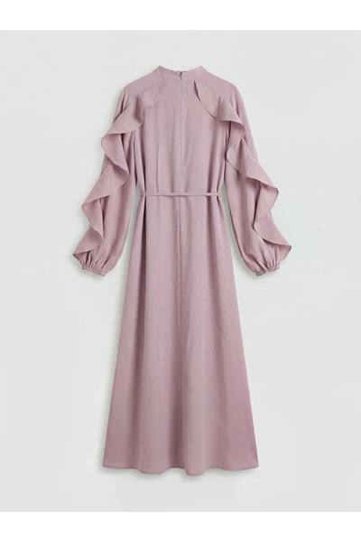 LC Waikiki Λιλά Γυναικείο Φόρεμα με Ψηλό Γιακά και Βολάν σε Γραμμή Α