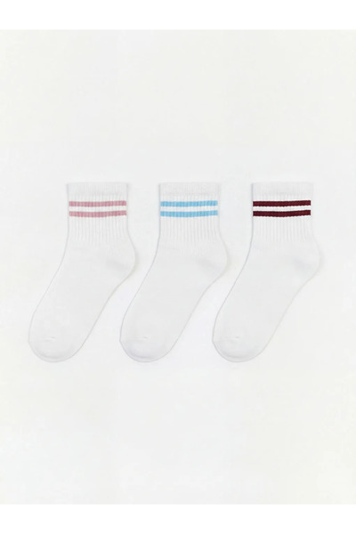 LC Waikiki Λευκές ριγέ γυναικείες κάλτσες 3 τεμαχίων