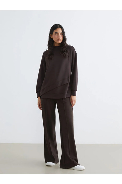 LC Waikiki Καφέ ελαστικό στη μέση φαρδύ πόδι γυναικείο παντελόνι