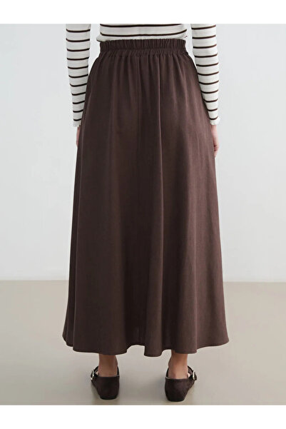 LC Waikiki Καφέ φούστα με ελαστική μέση και λινό μείγμα