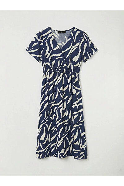 LC Waikiki Ναυτικό μπλε φόρεμα με διπλό πέτο λαιμόκοψες Με σχέδιο Με εφαρμογή...