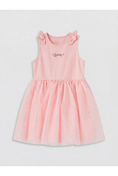 LC Waikiki Ροζ φόρεμα τούτου για κορίτσια με λεπτομέρεια φιόγκου