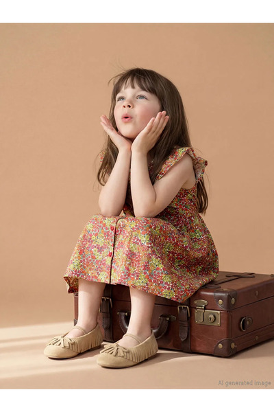 LC Waikiki Φόρεμα για κορίτσια με βολάν σε χρώμα εκρού Με φλοράλ μοτίβο