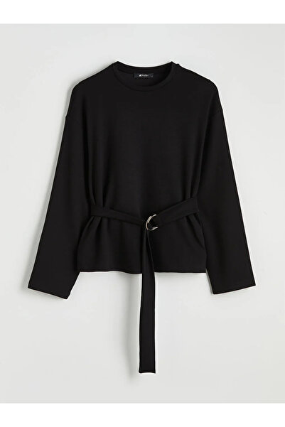 LC Waikiki Μαύρη μπλούζα με λαιμόκοψη ποδηλάτου, σετ Μεταλλική αγκράφα τεμαχίων