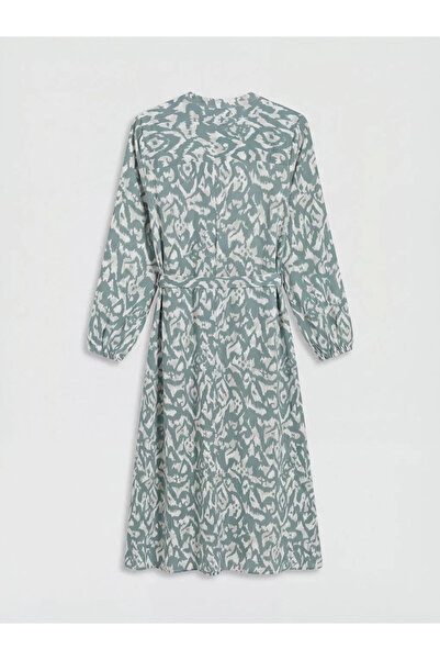 LC Waikiki Φόρεμα πουκάμισο σε γραμμή Α με τιρκουάζ σχέδιο και ζώνη