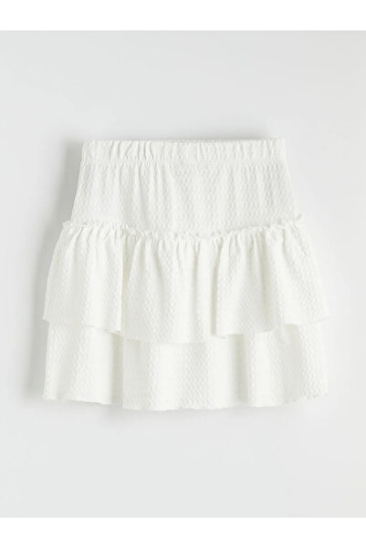 LC Waikiki White Elastic Waist Layered Girls' Skirt