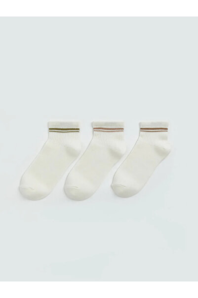 LC Waikiki Εκρού Ριγέ Γυναικείες Κάλτσες Μποτάκια 3 τεμαχίων