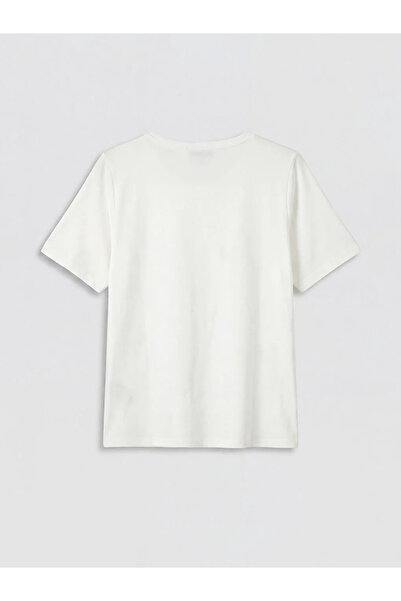 LC Waikiki Εκρού μπλούζα με λουλουδάτο σχέδιο και λαιμόκοψη ποδηλάτου