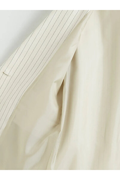 LC Waikiki Μπεζ ριγέ γυναικείο μπλέιζερ από λινό μείγμα