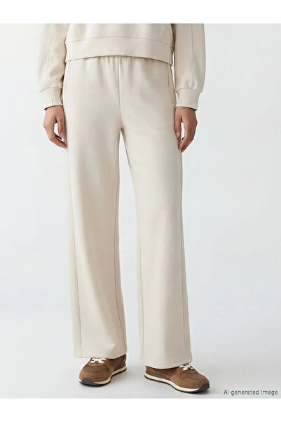 LC Waikiki Γκρι ελαστικό στη μέση φαρδύ πόδι γυναικείο παντελόνι