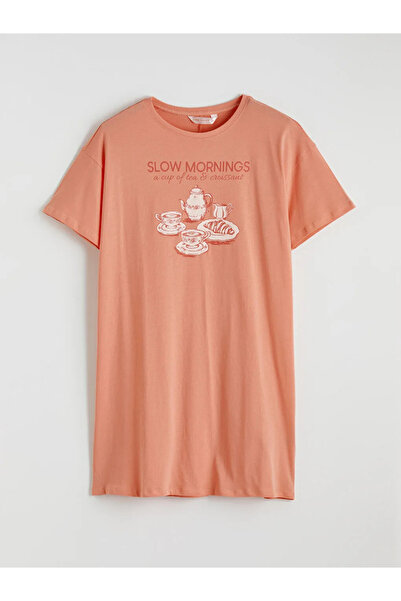 LC Waikiki Γυναικείο νυχτικό με στάμπα Coral Crew Neck