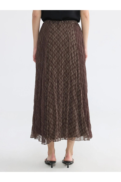 LC Waikiki Πράσινη καρό φούστα με βολάν και ελαστική μέση