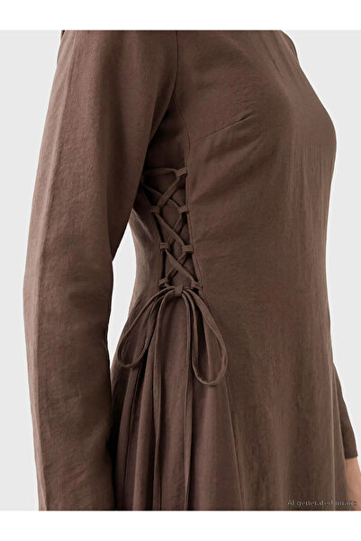 LC Waikiki Καφέ φόρεμα με λεπτομέρεια από δαντέλα και μείγμα υφασμάτων Modal