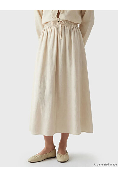 LC Waikiki Μπεζ φούστα μουσελίνα με ελαστική μέση και φαρδιά γραμμή
