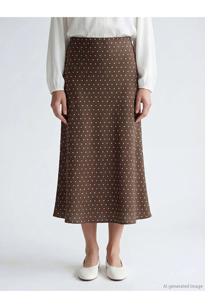 LC Waikiki Καφέ φούστα πουά με ελαστική μέση