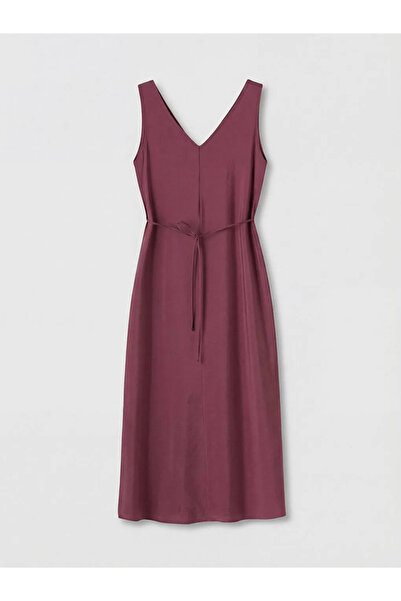 LC Waikiki Ροζ φόρεμα με λαιμόκοψη V και μείγμα υφασμάτων Modal