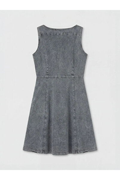 LC Waikiki Μίνι τζιν φόρεμα ανθρακί με τετράγωνο γιακά και εφαρμογή στη μέση