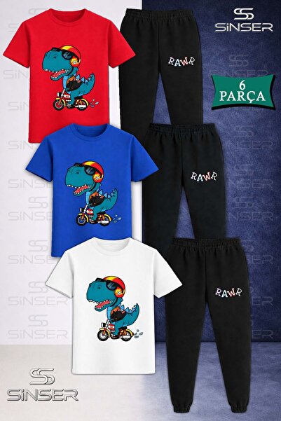 SS SİNSER Children's Rawr Dino Motorlu 3Lu Kare in the Square 3LÜ T-Shirt Tra...