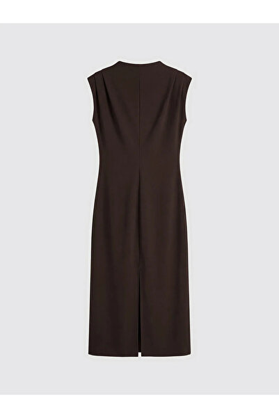 LC Waikiki Καφέ φόρεμα μίντι με κορδόνι στη μέση και στενή εφαρμογή