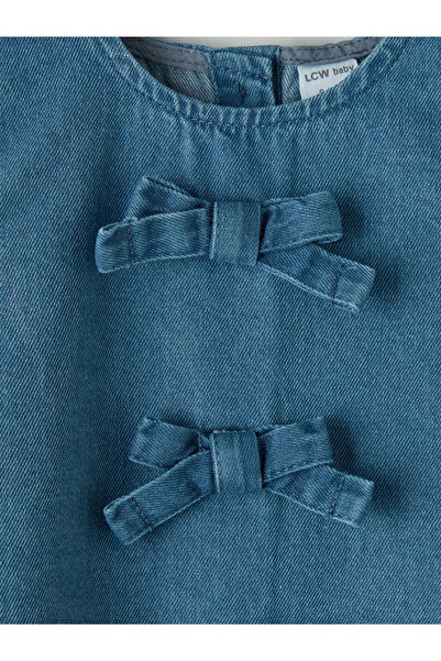 LC Waikiki Mavi Fiyonklu Kız Bebek Jean Elbise
