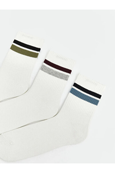 LC Waikiki Ανδρικές κάλτσες εκρού ριγέ, σετ 3 τεμαχίων