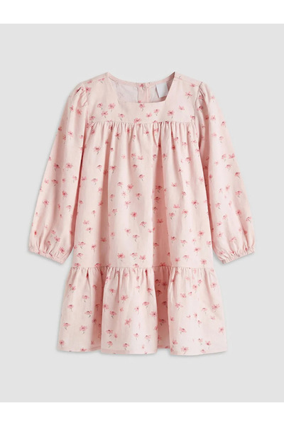 LC Waikiki Ροζ φλοράλ φόρεμα για κορίτσια με τετράγωνο γιακά