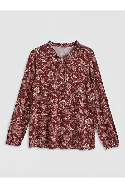 LC Waikiki Μπλούζα με μοτίβο με λαιμόκοψη με κορδόνια σε μπορντό χρώμα