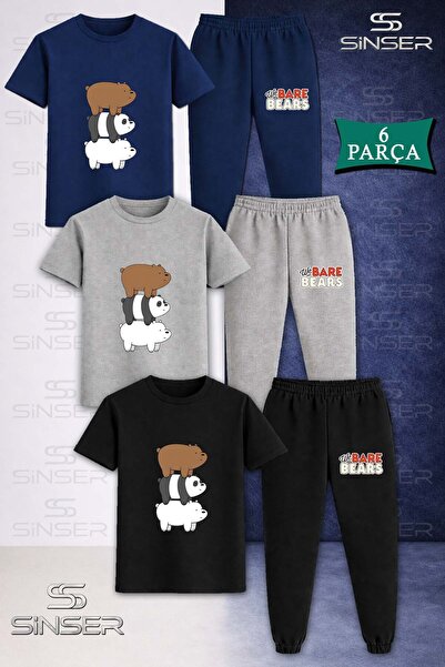 SS SİNSER طقم تي شيرت رياضي للأطفال PANDAS 3LU SIR SIRTA 3LU SQUARE IN 3L