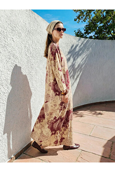 LC Waikiki Ροζ φόρεμα με V λαιμόκοψη και έθνικ σχέδια