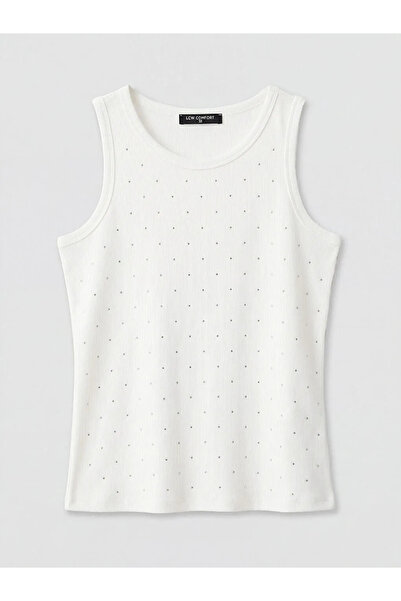 LC Waikiki Λευκό Γυναικείο Αθλητικό Μπλουζάκι με Λαιμόκοψη Ποδηλάτου