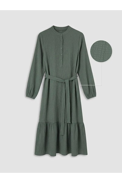 LC Waikiki Πράσινο φόρεμα με υφή και γιακά σε στυλ δικαστή