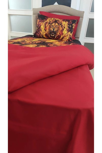AYBERK HOME TEXTİLE طقم غطاء لحاف مفرد مطبوع رقميًا مصنوع من القطن بنسبة 100% مع شكل أسد (4 قطع)