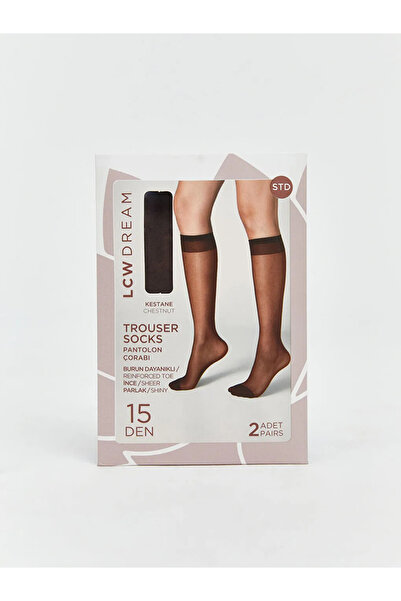 LC Waikiki Καφέ 15 ντενιέ γυναικείες κάλτσες μέχρι το γόνατο, σετ 2 τεμαχίων