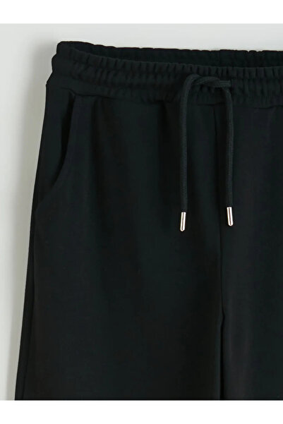 LC Waikiki Μαύρο γυναικείο φούτερ με ελαστική μέση φαρδιά πόδι