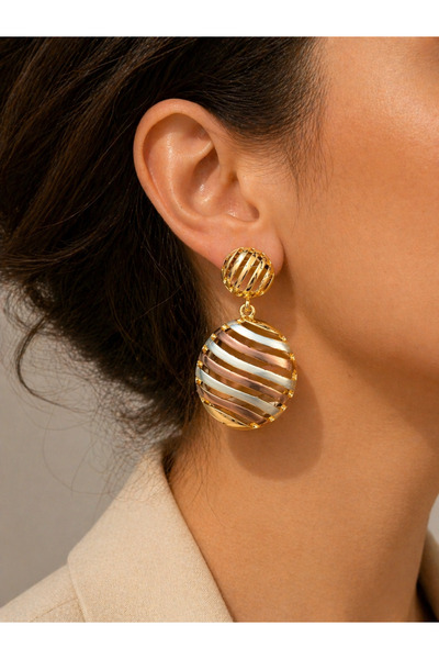 POYASE Gold Color Striped Big Size Dangle Earrings Tarnish Resistant Plated S...