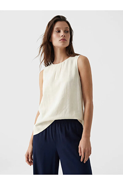 LC Waikiki Μπλούζα Ecru Crew Neck Modal με Μικτές Υφές