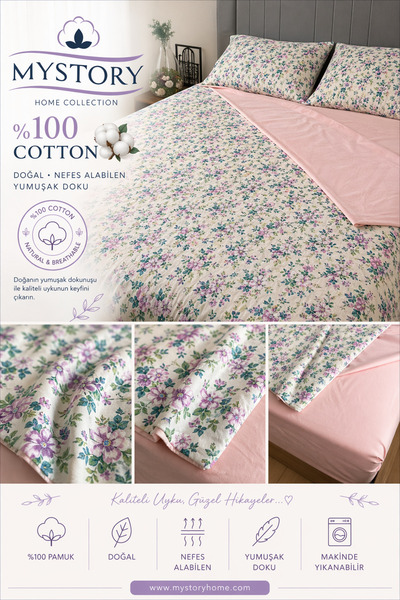 MyStory Home 100% pamučni dvostruki set navlaka za poplun Spring Bloom Powder