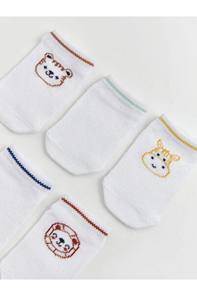 LC Waikiki Ecru Animal Patterned Baby Boy Booties Socks