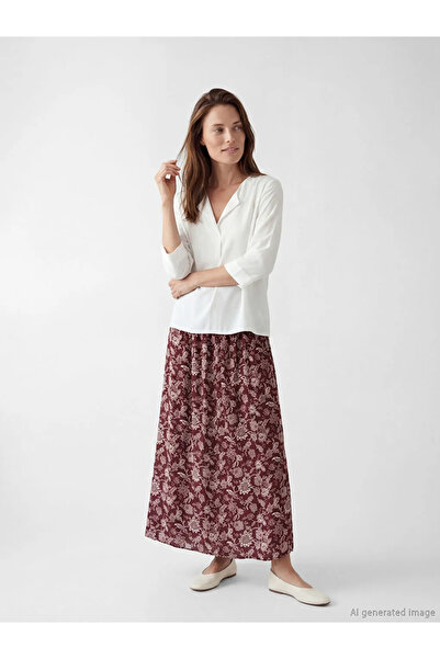 LC Waikiki Κόκκινη φούστα με ελαστική μέση και σχέδιο Belmando