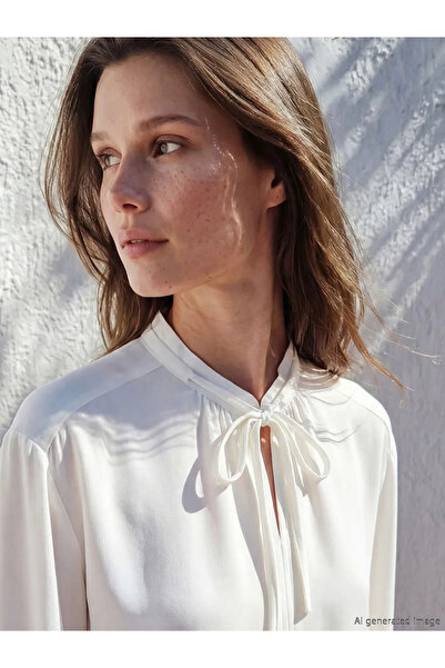 LC Waikiki Εκρού μπλούζα με δετό γιακά