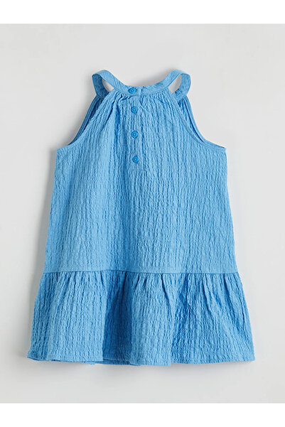 LC Waikiki Μπλε φόρεμα για κορίτσια με λαιμόκοψη halter και υφή