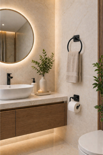 ANZA HOME Yapışkanlı Siyah Tuvalet Kağıtlığı Ve Havluluk, 2'Li Set