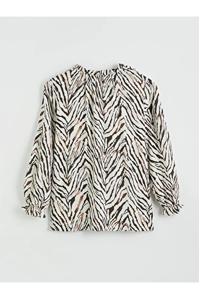 LC Waikiki Μπλούζα με μπεζ μοτίβο με δέσιμο στο λαιμό