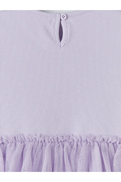 LC Waikiki Λιλά Φόρεμα Τούτου για Κορίτσια με Κέντημα Καρδιάς και Λαιμόκοψη Π...