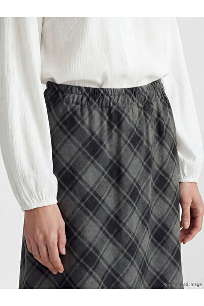 LC Waikiki Ανθρακί καρό φούστα με ελαστική μέση