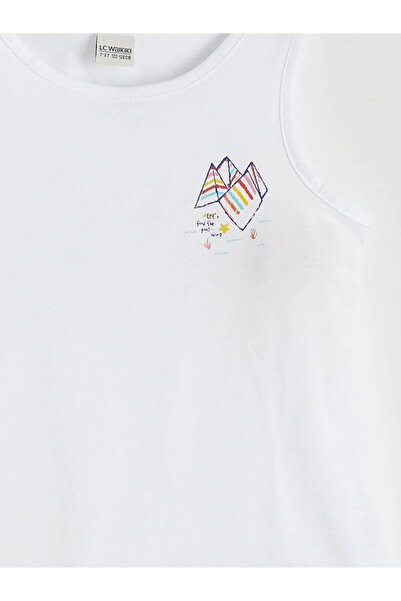 LC Waikiki White Crew Neck Printed Girls' Undershirt