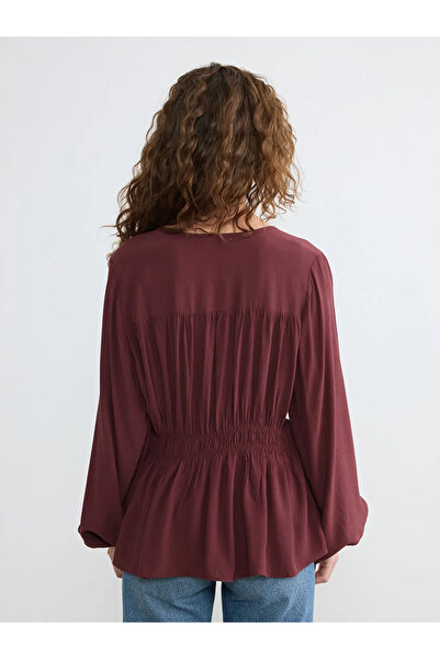 LC Waikiki Μπλούζα με γιακά σε χρώμα μπορντό Με σούρες