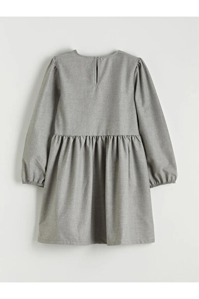 LC Waikiki Γκρι μακρυμάνικο φόρεμα για κορίτσια με λάστιχο στη μέση Με σούρες