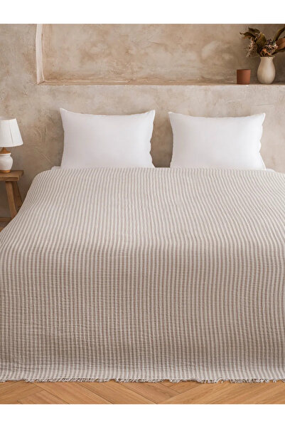 LC Waikiki Καφέ Διπλό Βαμβακερό Κάλυμμα Κρεβατιού από Μουσελίνα